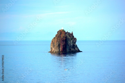 Strombolicchio - Aeolian Islands/Italy - view of the smoking volcano from the sea