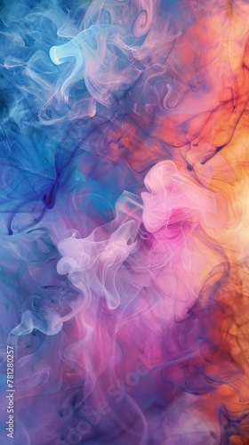 A compelling image capturing the interplay of smoke whirls in a kaleidoscope of blue and pink hues.