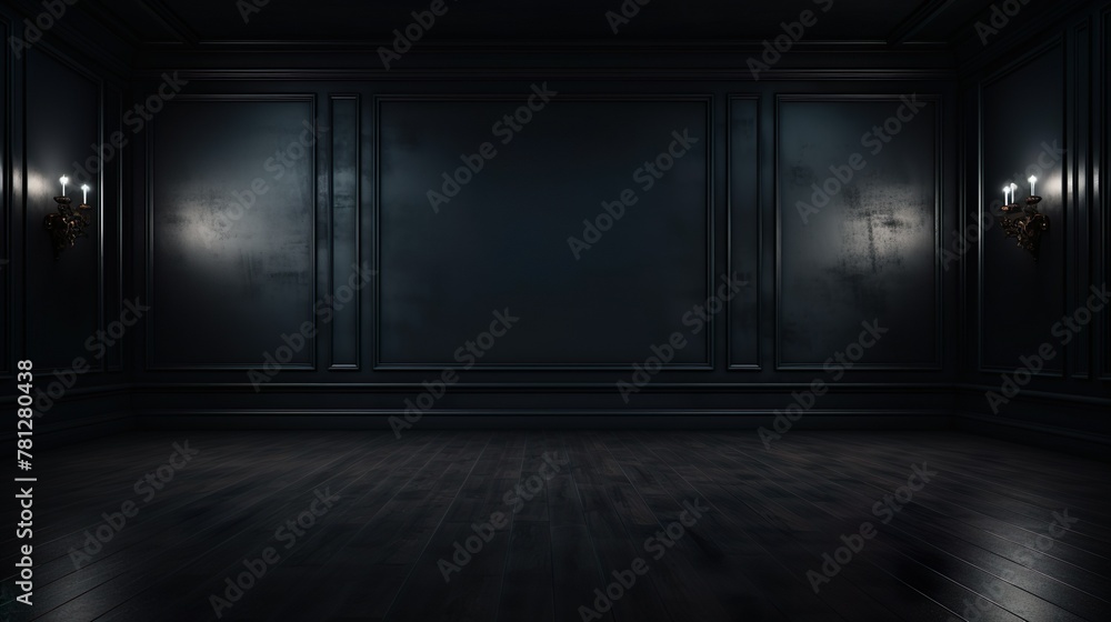 An atmospheric image of an empty room with illuminated wall sconces creating a mysterious ambiance, ideal for themes of solitude or contemplation An atmospheric image of an empty room with illuminated wall sconces creating a mysterious ambiance, ideal for themes of solitude or contemplation