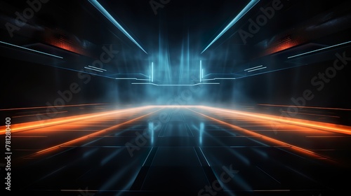 Abstract image of a neon-lit virtual reality space with glowing lines and a futuristic atmosphere