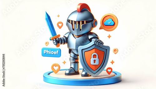 3D Cybersecurity Icon: Phish-Proof Armor for Digital Protection - Isolated on White Background © Gohgah