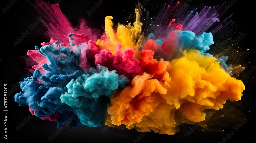 Striking image capturing a mix of vibrant powders exploding in mid-air, symbolizing energy and vitality