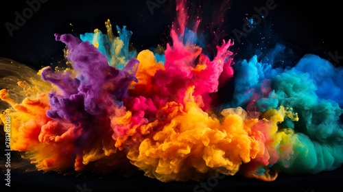 Vibrant  high-resolution image showcasing a burst of colorful powders creating a dynamic and dramatic effect
