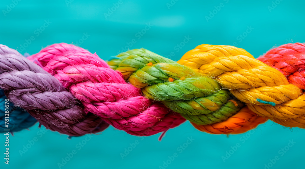 Team rope diverse strength connect partnership together teamwork unity communicate support. Strong diverse network rope team concept integrate braid color background cooperation empower power Team rope diverse strength connect partnership together teamwork unity communicate support. Strong diverse network rope team concept integrate braid color background cooperation empower power