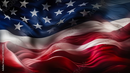 The Stars and Stripes of the American flag are captured in a dynamic, flowing motion, symbolizing resilience