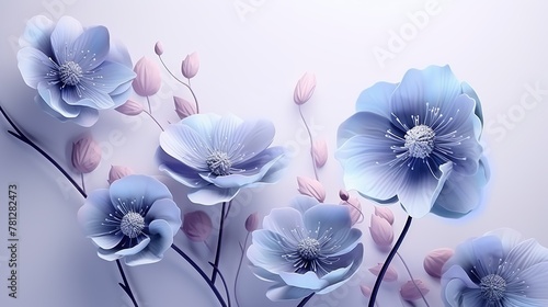 Captivating blue flowers featuring delicate textures against a soft lilac background, illustrating a peaceful mood photo