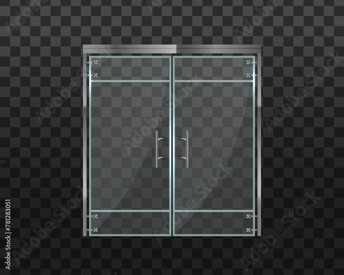 Glass door office or shopping center isolated on transparent background. Double glass doors to the mall or office. For shop, store, shopping center, boutique, office building. Vector illustration. © Little Monster 2070