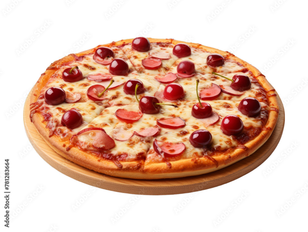 Cherry Pizza isolated on transparent png background. Generative ai