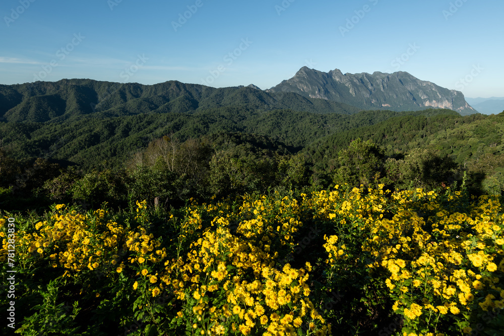 Mountains of Doi Luang Chiang Dao  and village in forest at Chiang Mai, Thailand.