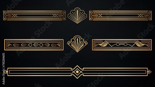 Set of Art Deco style elements with intricate linear designs for elegant vintage inspired projects