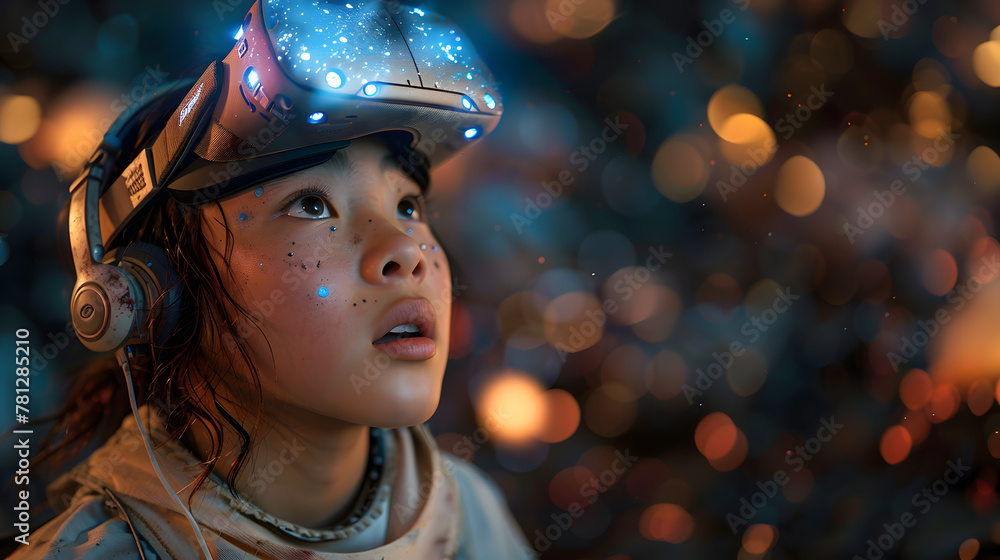 Futuristic World, Cyberpunk Gamer Girl in Virtual Reality Gaming with Augmented Reality Gadget. Future of Game player. Futuristic World, Cyberpunk Gamer Girl in Virtual Reality Gaming with Augmented Reality Gadget. Future of Game player.
