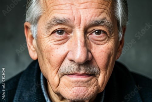Portrait of a charismatic elderly man on a gray background