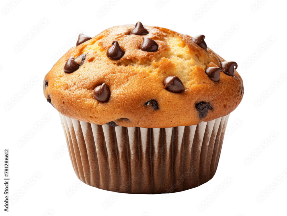 Chocolate Chip Muffin isolated on transparent png background. Generative ai Chocolate Chip Muffin isolated on transparent png background. Generative ai