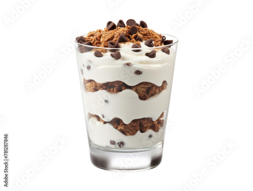 Chocolate Chip Yogurt Parfait isolated on transparent png background. Generative ai