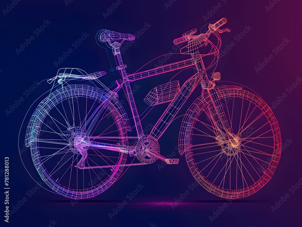 Fototapeta premium Electric biking eco friendly. Digital Bicycle poly wire frame illustration. 