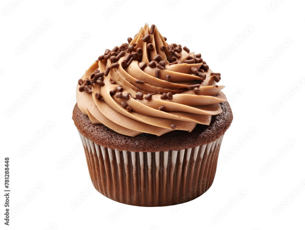 Chocolate Fudge Cupcake isolated on transparent png background. Generative ai Chocolate Fudge Cupcake isolated on transparent png background. Generative ai