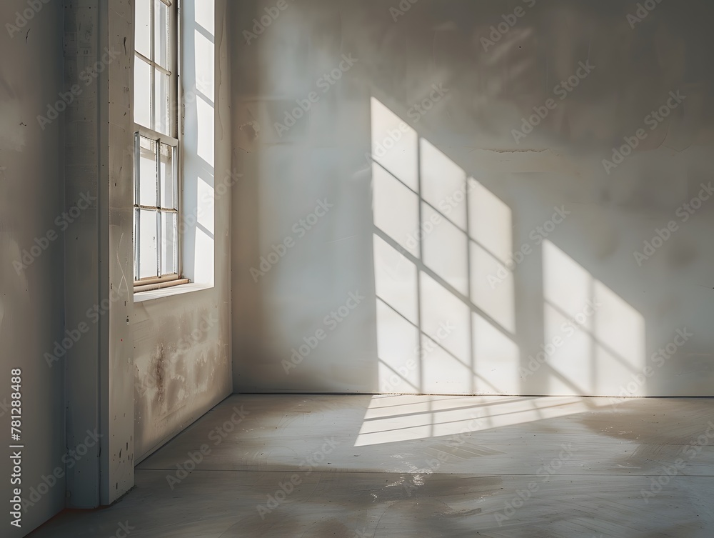 Close up empty room with natural light from window light colors , and shadow from window Close up empty room with natural light from window light colors , and shadow from window