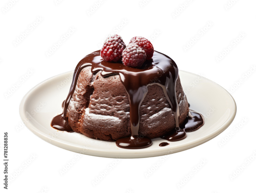 Chocolate Lava Cake isolated on transparent png background. Generative ai Chocolate Lava Cake isolated on transparent png background. Generative ai