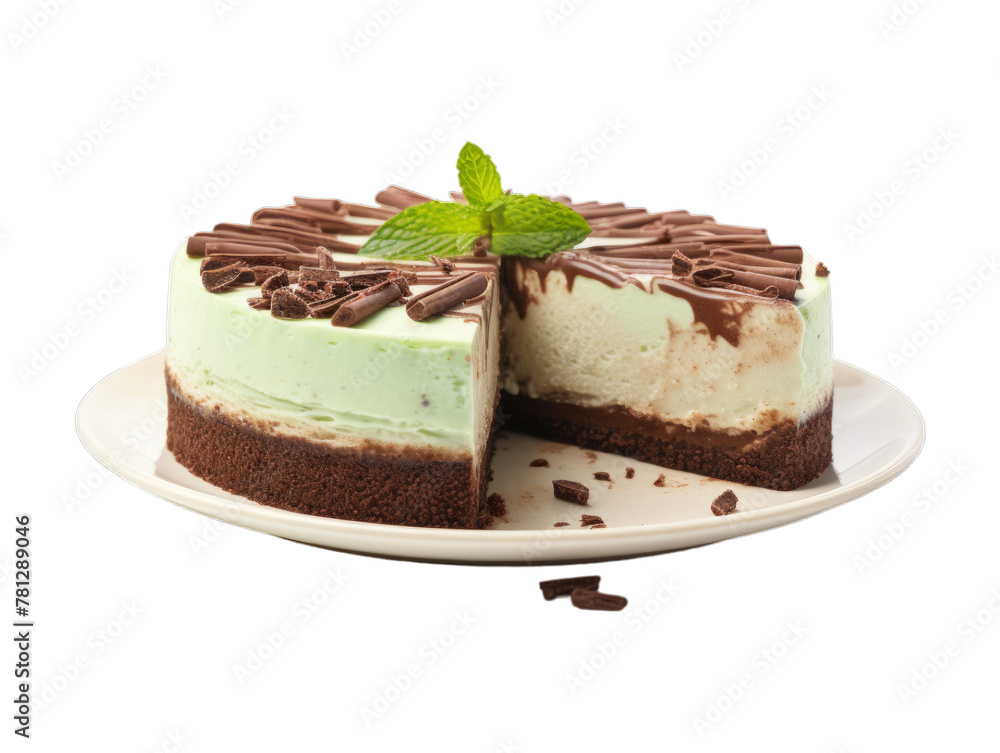Chocolate Mint Cheesecake isolated on transparent png background. Generative ai Chocolate Mint Cheesecake isolated on transparent png background. Generative ai