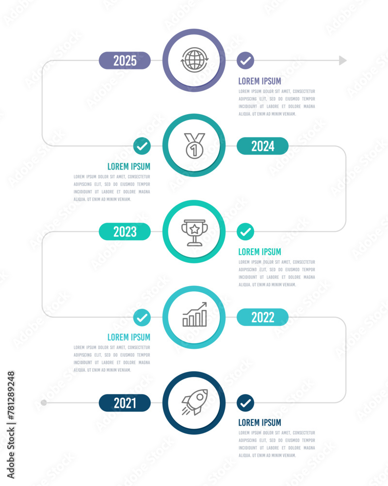 Vertical design template of infographic timeline for presentations. 5 important business events. Vector illustration. Vertical design template of infographic timeline for presentations. 5 important business events. Vector illustration.