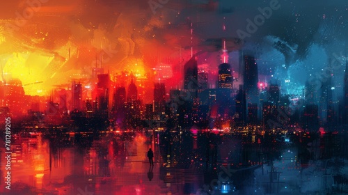 Illustration painting of cityscapes in abstract art
