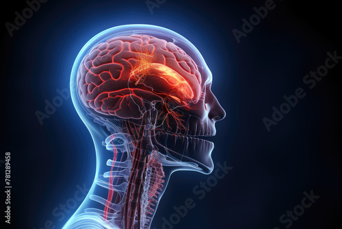 A closeup medical illustration depicting the severe impacts of stroke, including paralysis and speech impairment, designed for healthcare education. photo