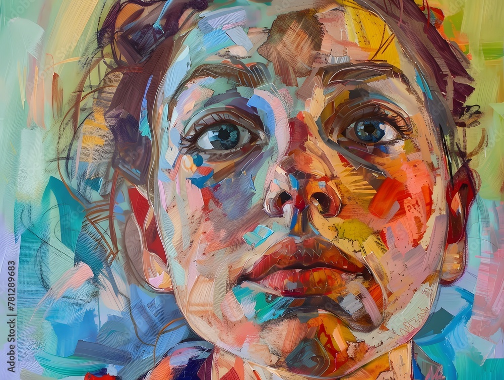 Oil paintig linear graphic, portrait face of beautiful women 