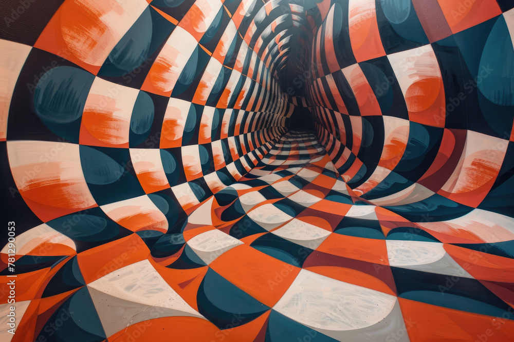 Fototapeta premium Experience emotional growth through art: Optical illusions with playful themes invite you on a journey of healing and self-discovery.