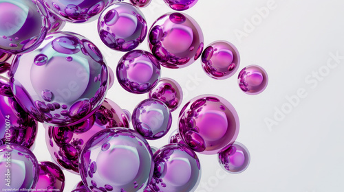 Abstract 3D group of pink spheres of different sizes on white background.
