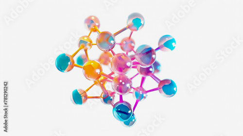 Abstract futuristic magnifying colorful molecules on white background.