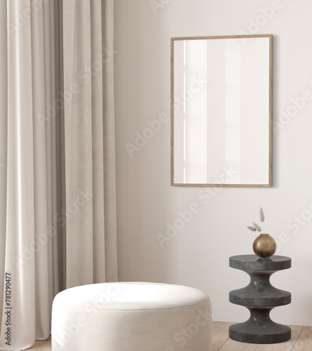 One frame mockup, Home interior background in modern style, 3D render