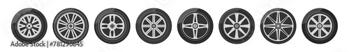 Set of car wheels icon. A wheel tyre for the car and the motorcycle and the truck and the SUV. Round and transportation, automobile equipment, vector illustration in flat design © Little Monster 2070