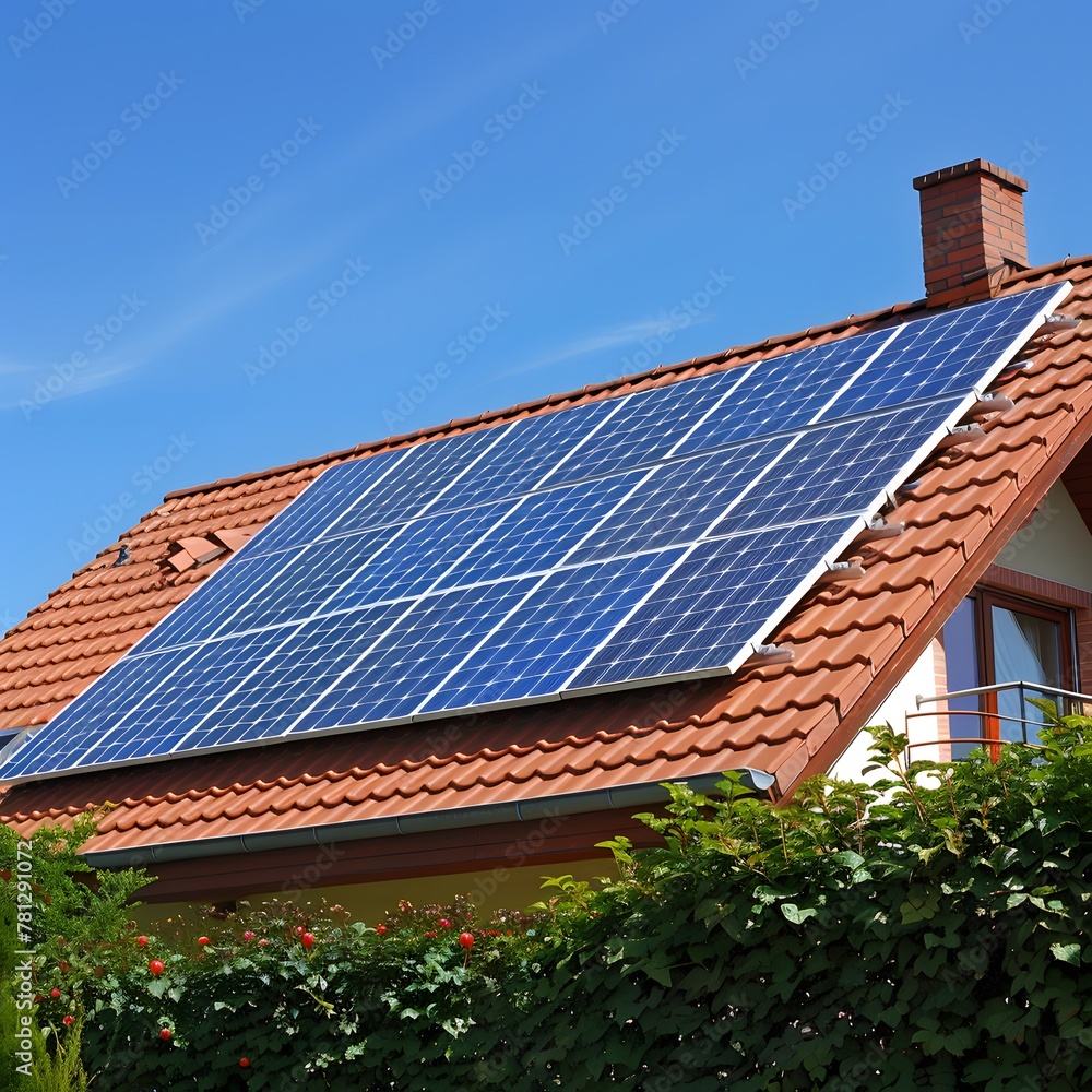 Photovoltaic panel on the roof of the house, solar panner concept Photovoltaic panel on the roof of the house, solar panner concept
