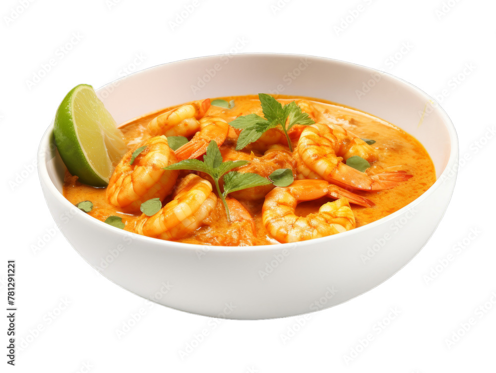 Coconut Curry Shrimp isolated on transparent png background. Generative ai