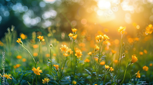 field of yellow flowers at sundown © bmf-foto.de