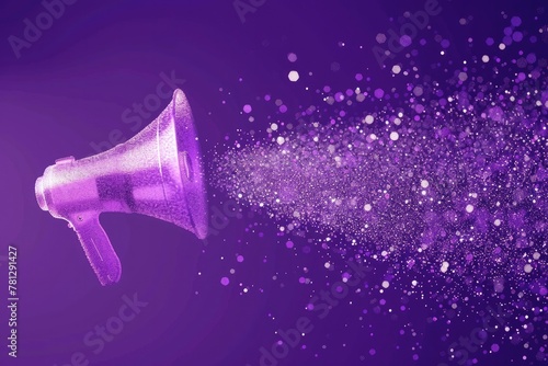 3D megaphone made of particles, on a purple background