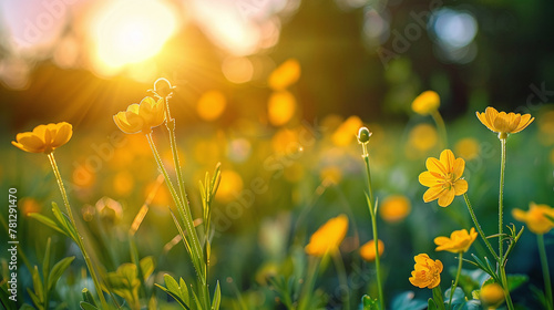 field of yellow flowers at sundown