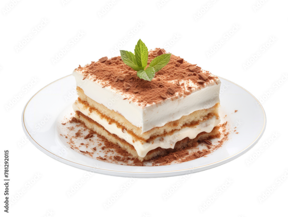 Coconut Tiramisu isolated on transparent png background. Generative ai Coconut Tiramisu isolated on transparent png background. Generative ai