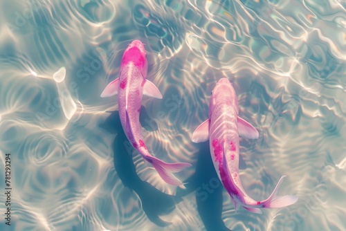 Two pink koi fish, swimming in clear water © MEHDI