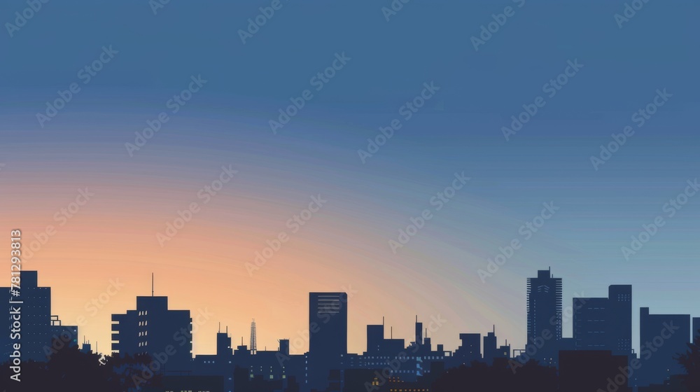 Serene Sunset Skyline Silhouette with Colorful Dusk Gradient.