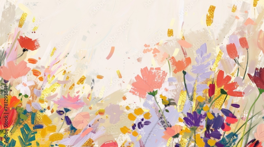 Colorful Abstract Floral Painting Artwork.