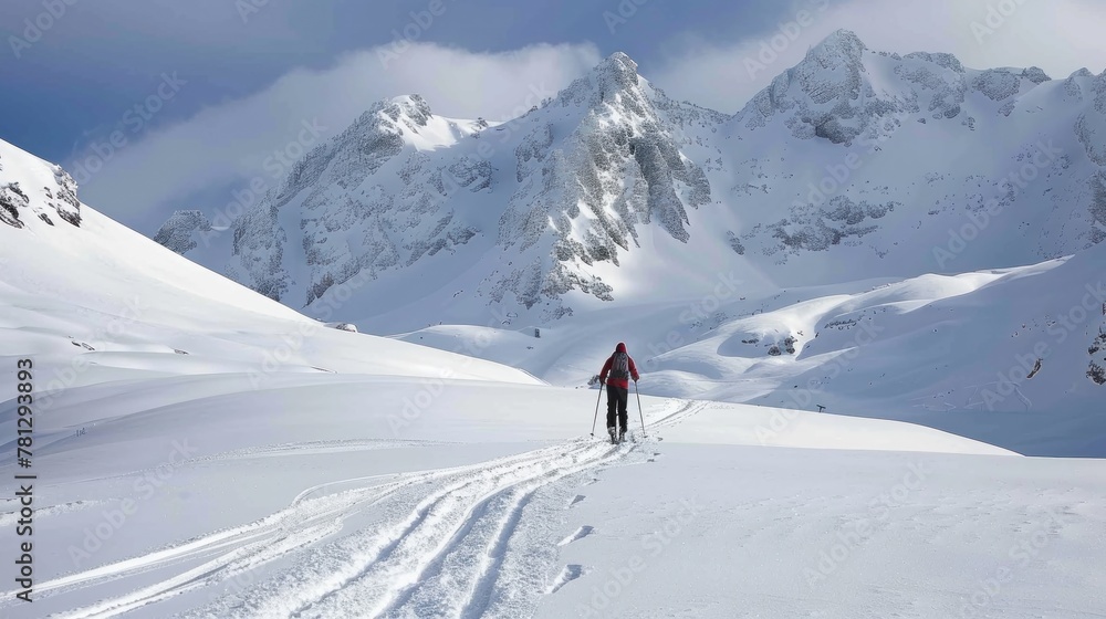 A person skiing down a pristine mountain slope. 