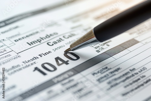 A pen is placed on top of a 1040 tax form, ready for filling out. photo