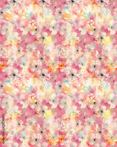 ALL OVER DESIGN . FLOWER ALL OVER. digital printing textile pattern wallpaper colorful flower with watercolor background-illustration