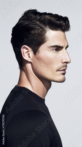 Sophisticated Young Man with Modern Hairstyle Profile View.