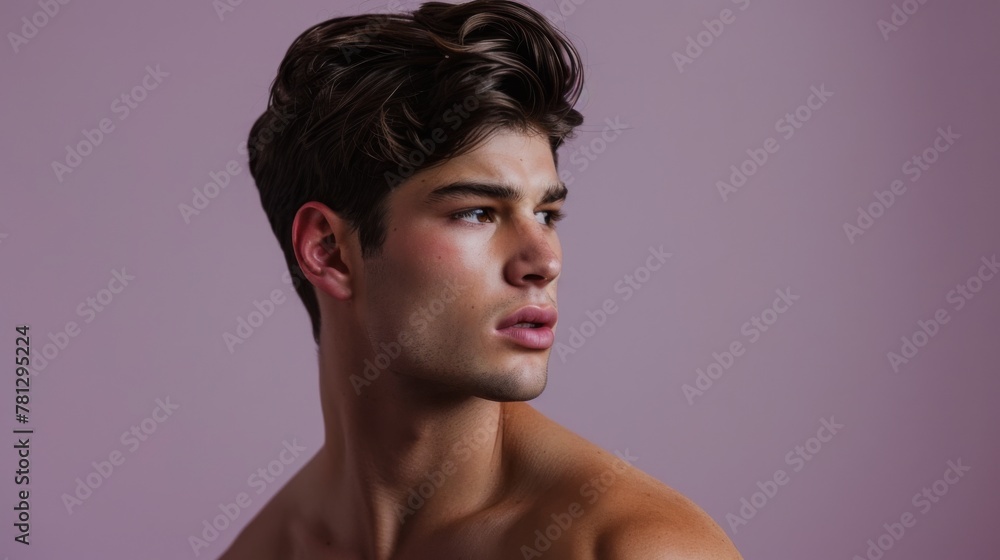 Handsome Young Man with Stylish Hair in Profile View. Handsome Young Man with Stylish Hair in Profile View.