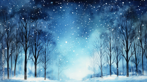 Snowy winter forest scene with night sky © JM Nimhas