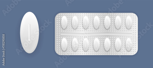 Set of tablet in packaging. Medicine pill and capsule packs, white 3D drugs and vitamins. 3d medicine packaging: painkillers, antibiotics, vitamins and aspirin tablets. Vector illustration © Little Monster 2070