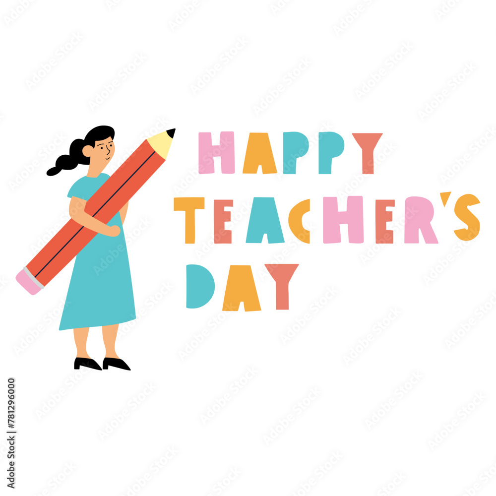 Happy teacher's day. Banner. Vector illustration. Hand drawn design on white background.