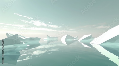 Serene Arctic Landscape with Icebergs and Clear Skies.